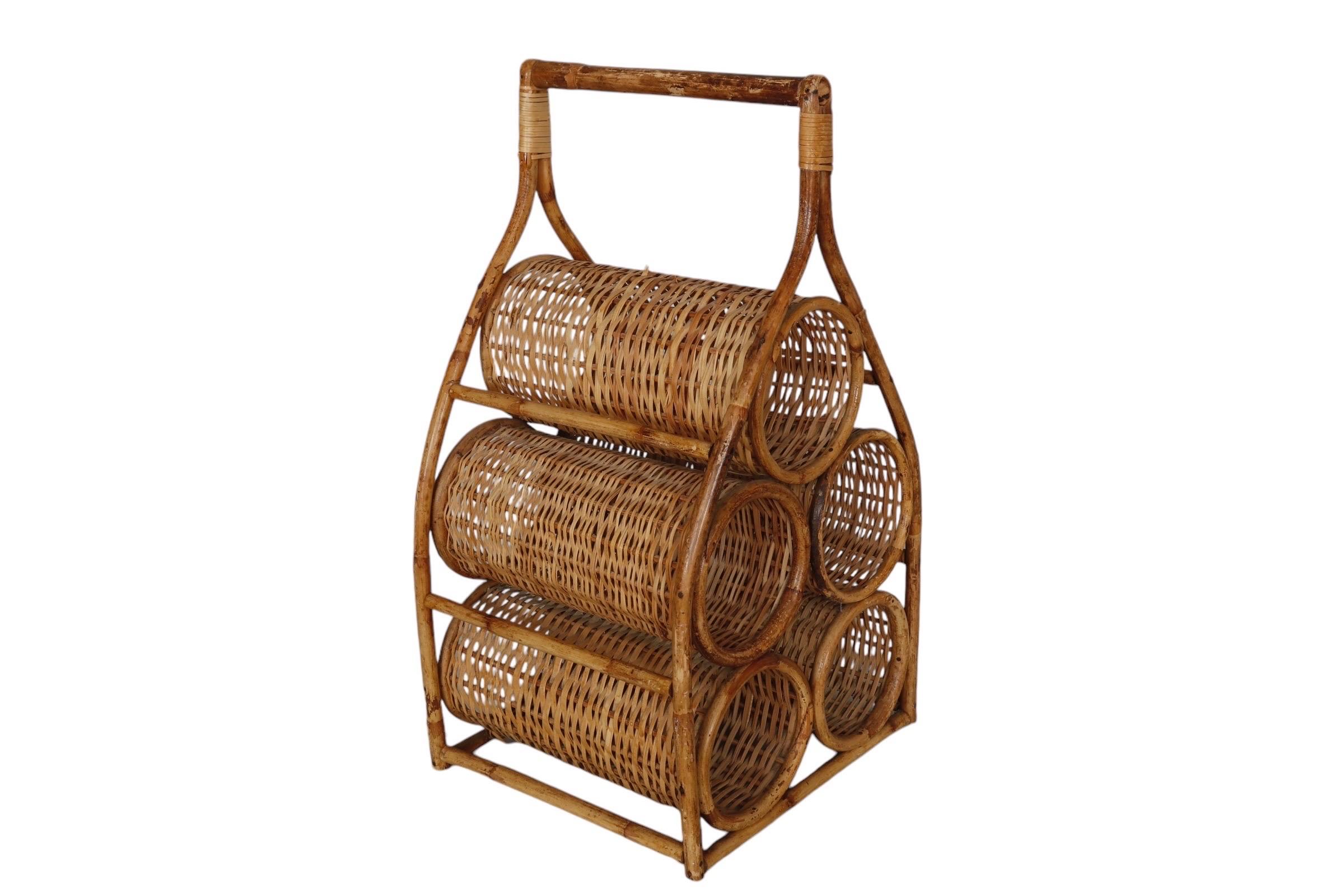Bamboo & Wicker Wine Rack For Sale 3
