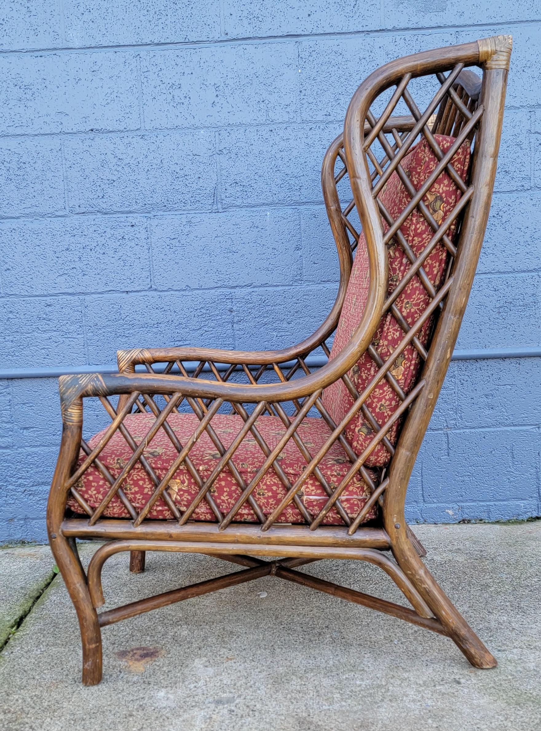 Bamboo Wingback Lounge Chair In Good Condition In Fulton, CA