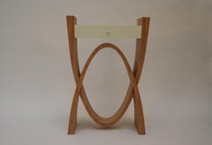 Sculptural Wood Console Cabinet with Bamboo Veneer and Painted Top