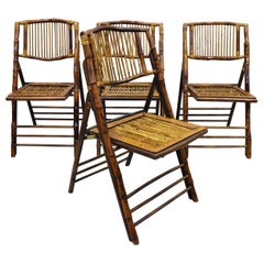 Used Bamboo Wooden Folding Chairs for Game Table or Events, Set of 4