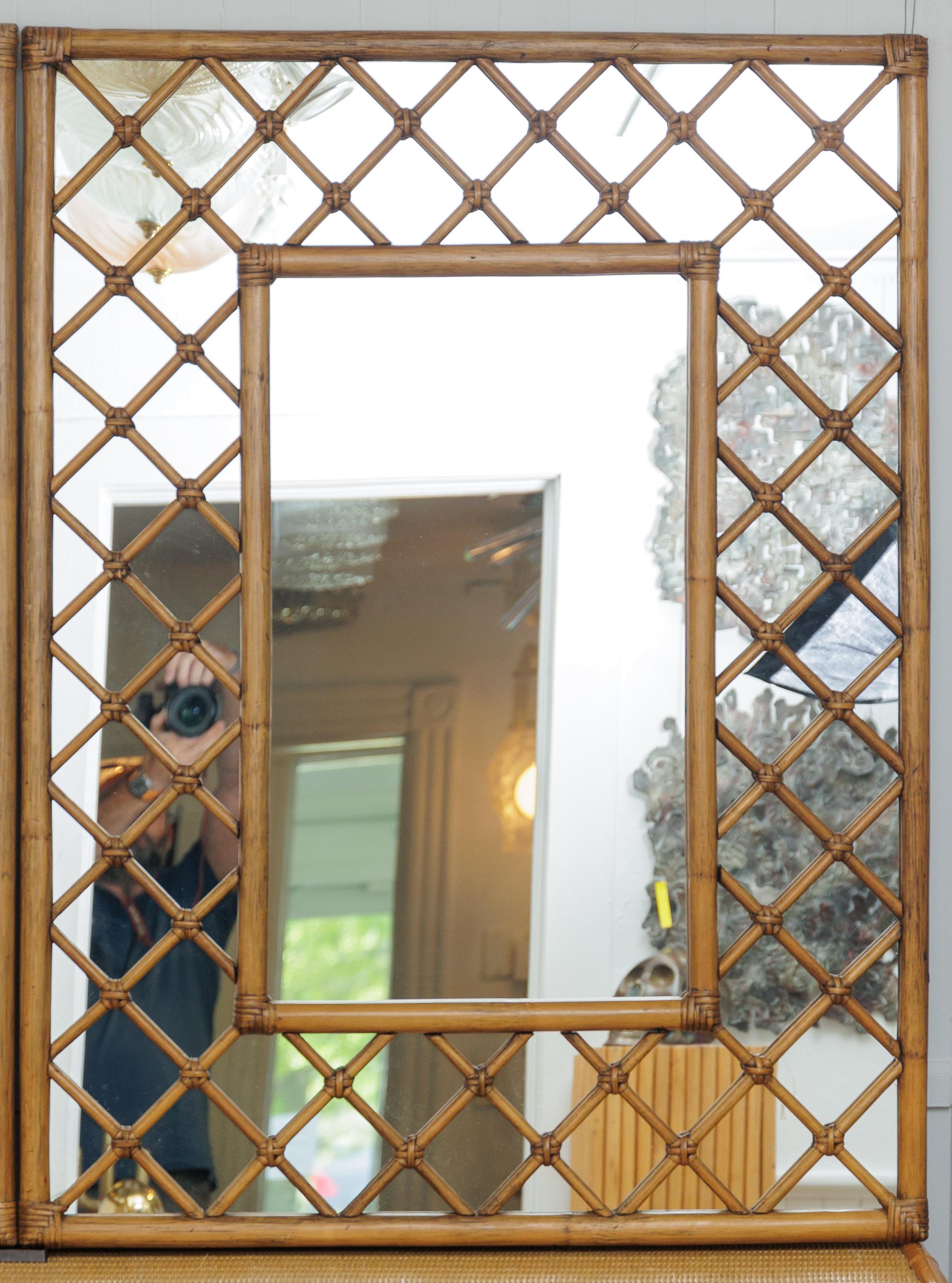 Beautiful large bamboo woven lattice mirror.
Two available.