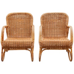 Bamboo, Woven Rattan Lounge Chairs, 1960s Designed by Dirk van Sliedrecht