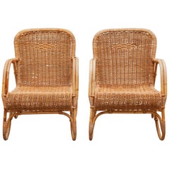 Bamboo, Woven Rattan Lounge Chairs, 1960s Designed by Dirk van Sliedrecht