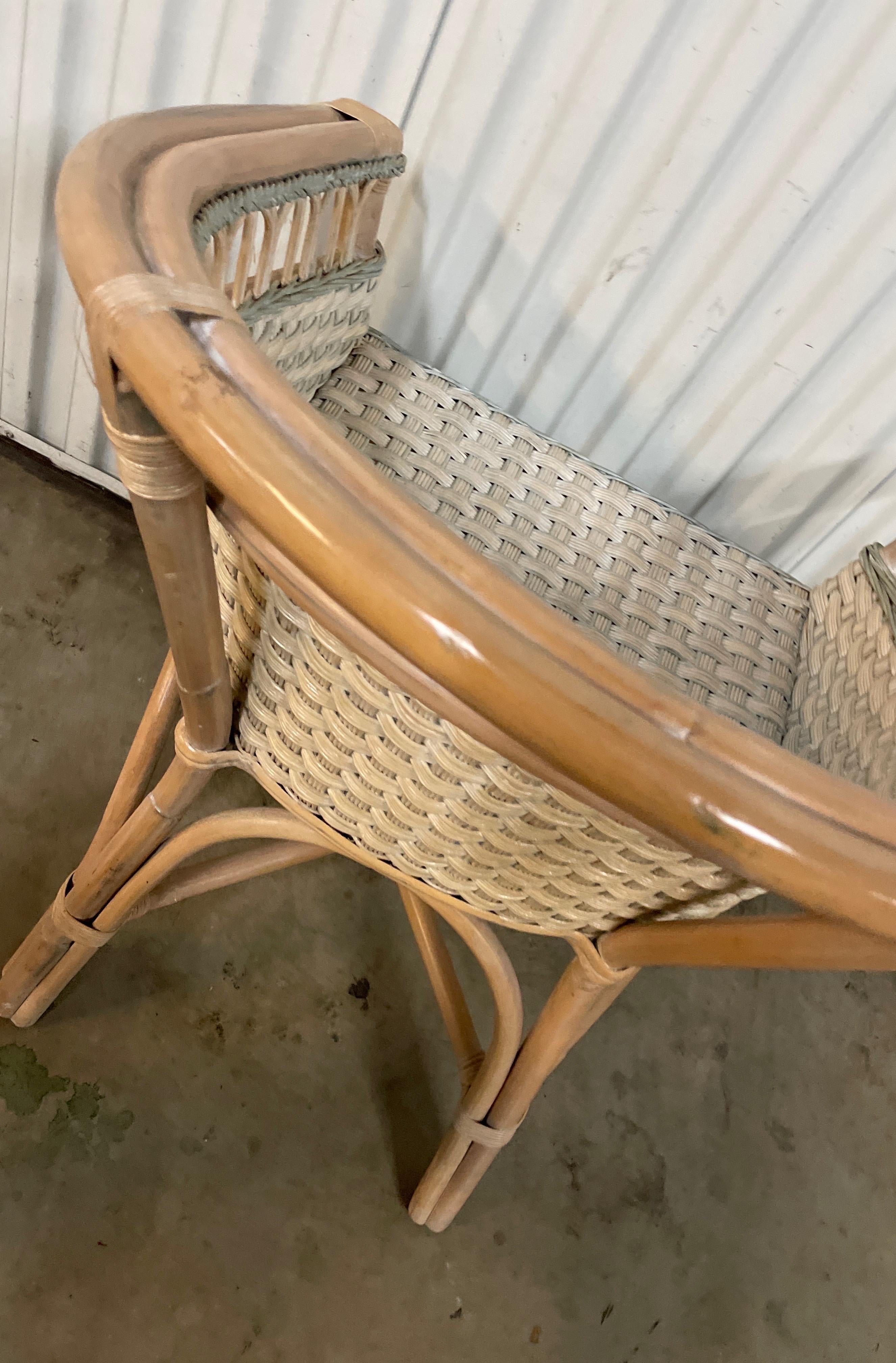 Bamboo & Woven Wicker Armchair by Palacek For Sale 9