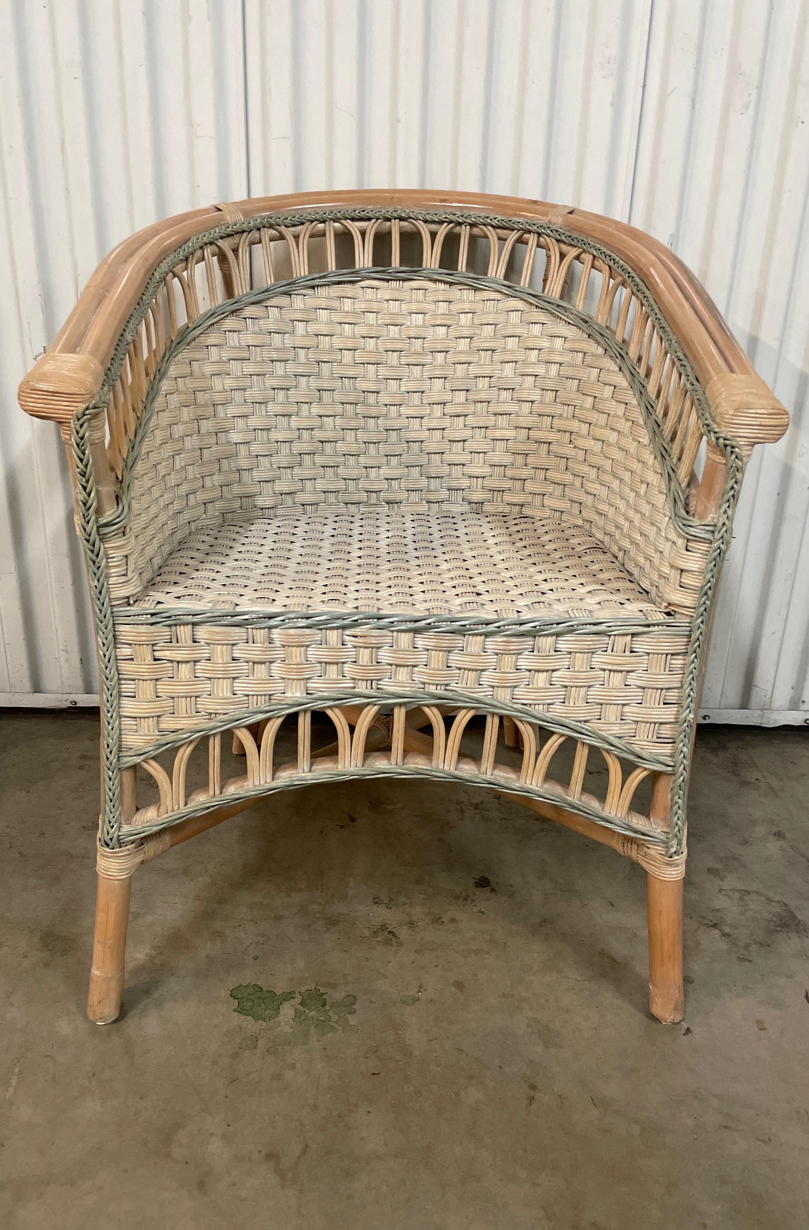 Painted woven wicker & bamboo chair by Palacek.