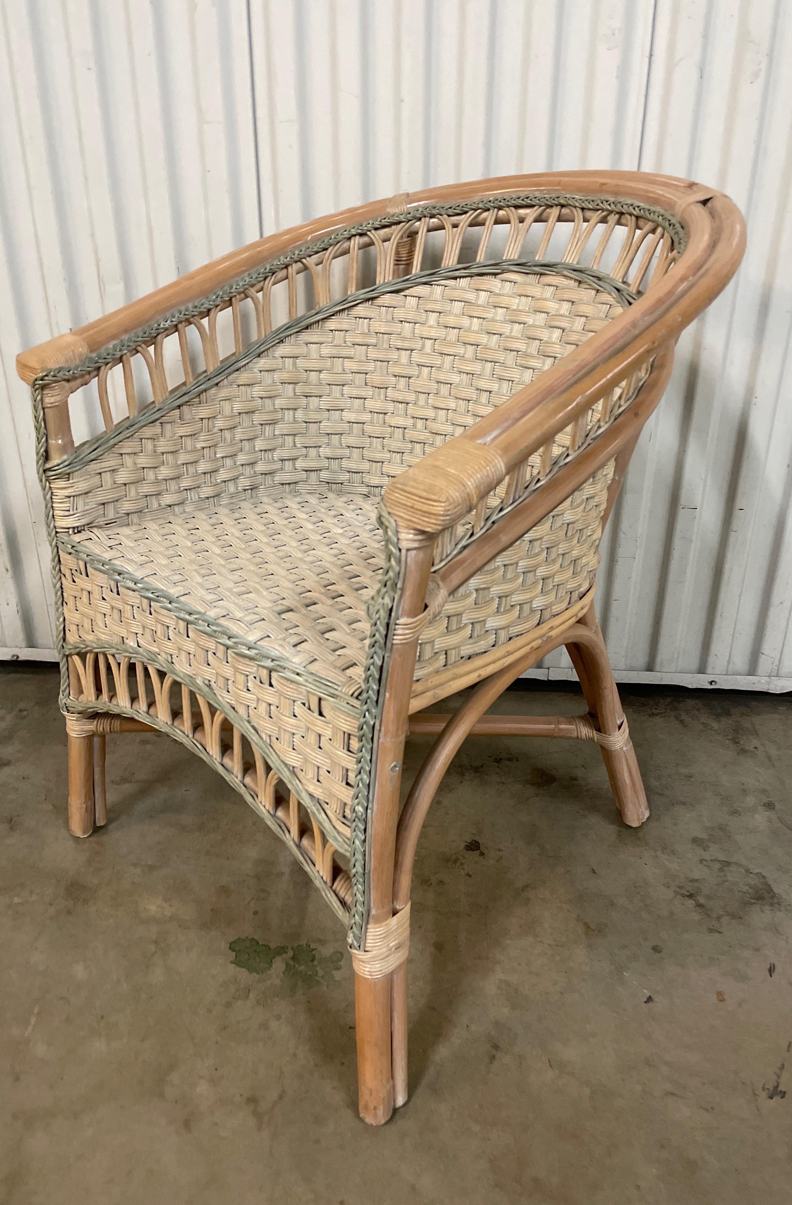 Bamboo & Woven Wicker Armchair by Palacek In Good Condition For Sale In West Palm Beach, FL