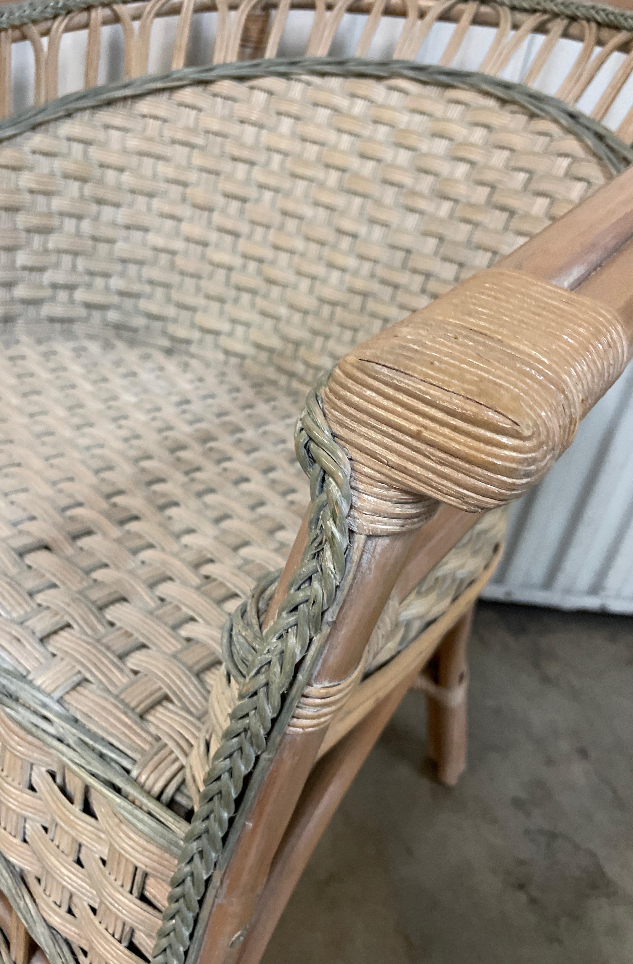 Bamboo & Woven Wicker Armchair by Palacek For Sale 1