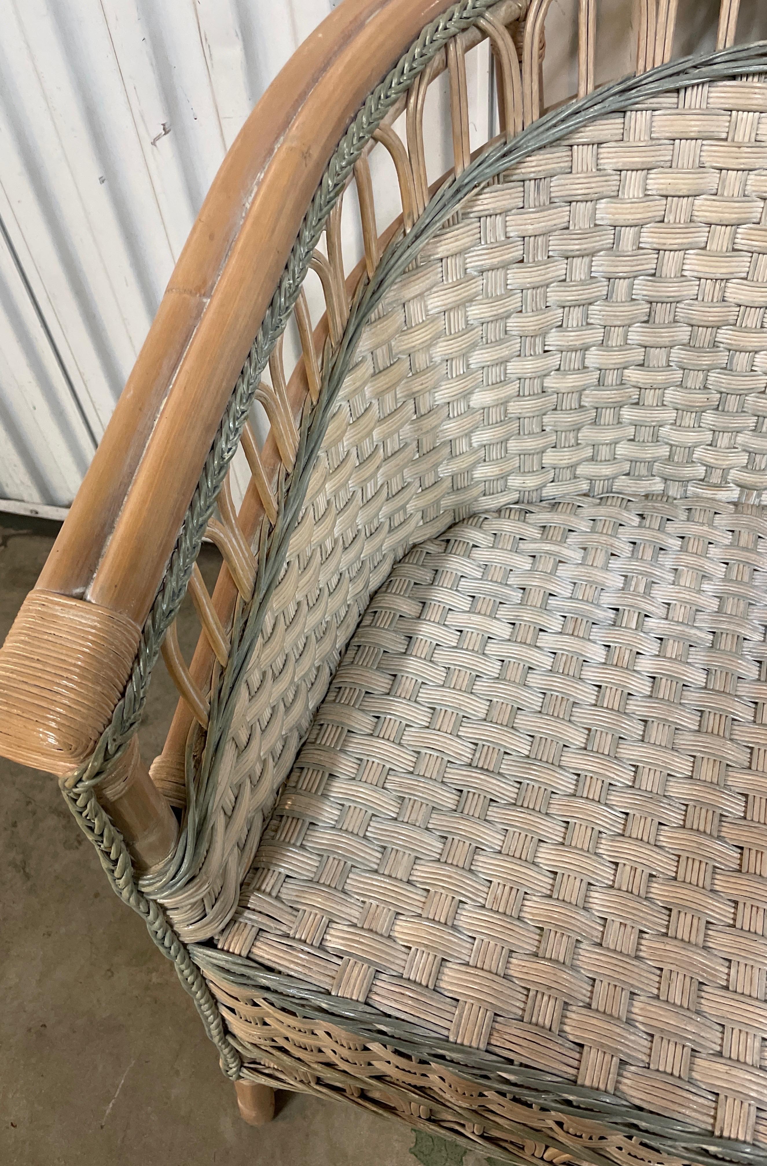 Bamboo & Woven Wicker Armchair by Palacek For Sale 4