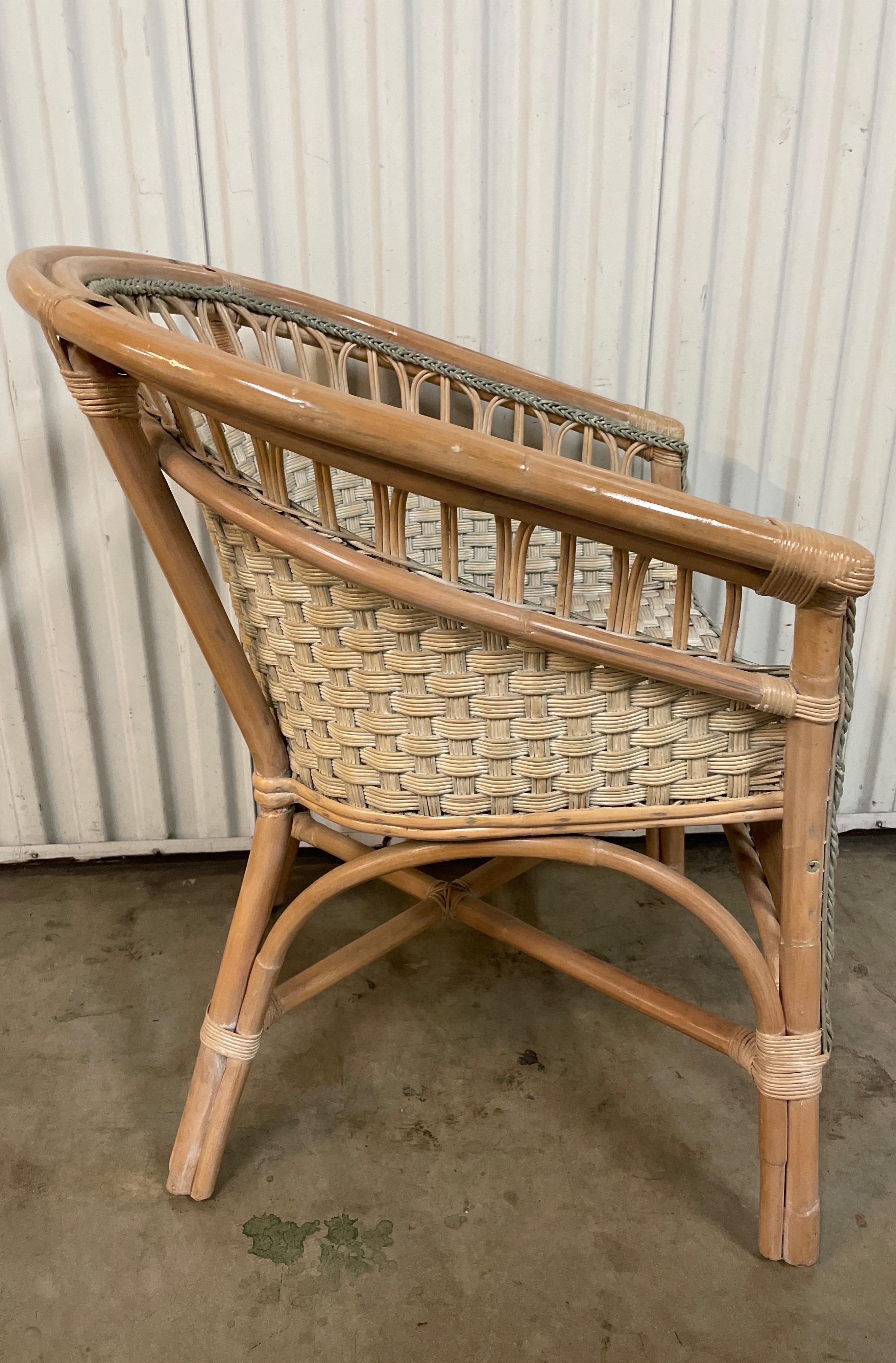 Bamboo & Woven Wicker Armchair by Palacek For Sale 5