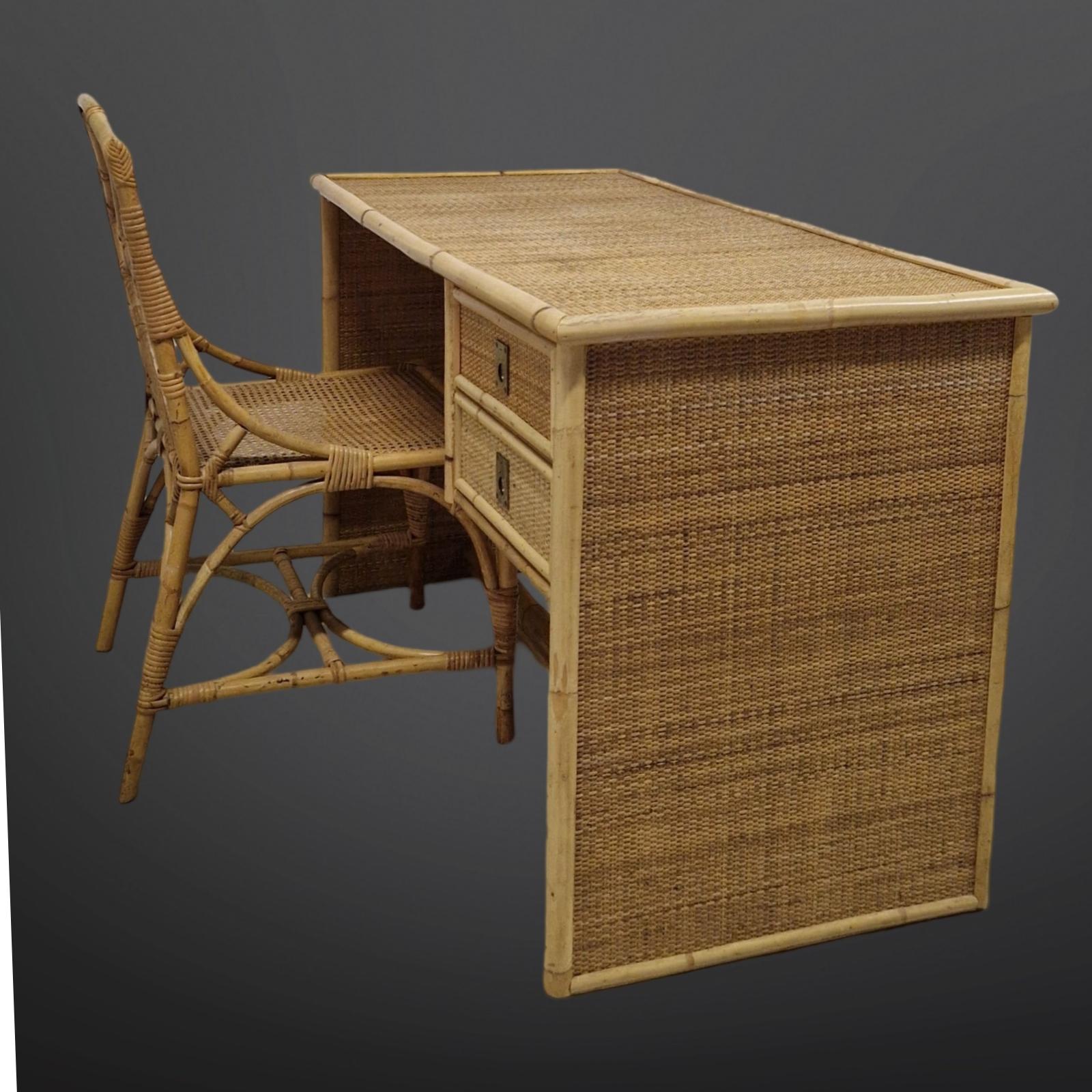 Bamboo writing desk by Dal Vera, Italy 1979 5