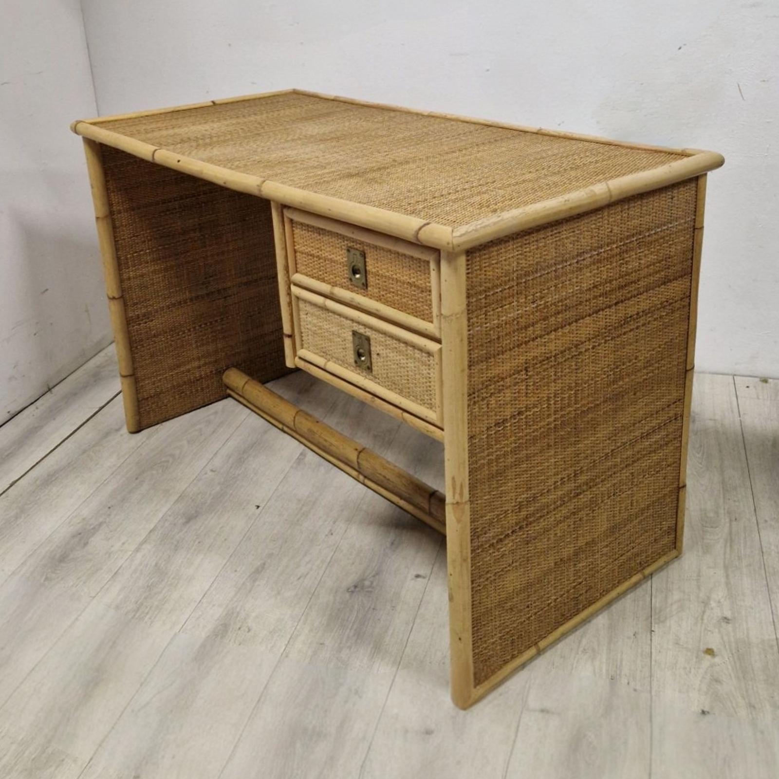 Italian Bamboo writing desk by Dal Vera, Italy 1979
