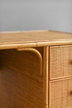 Bamboo Writing Desk with Drawers, 1980s
