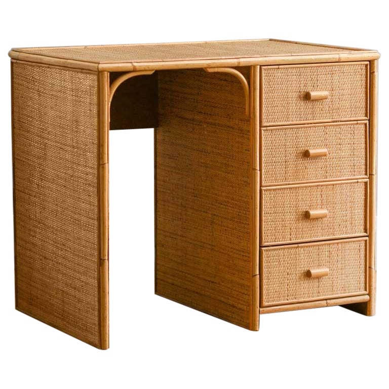 Bamboo Writing Desk with Drawers, 1980s