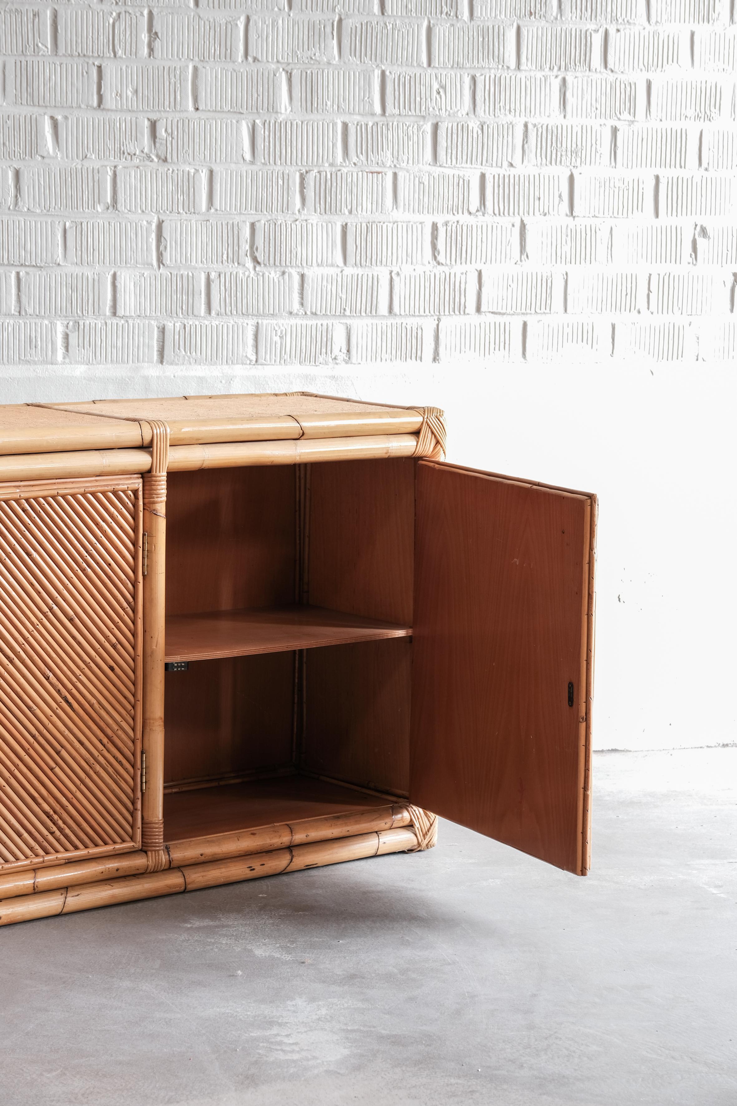 Bamboo xl cabinet from the 70ties, ratan sideboard  5
