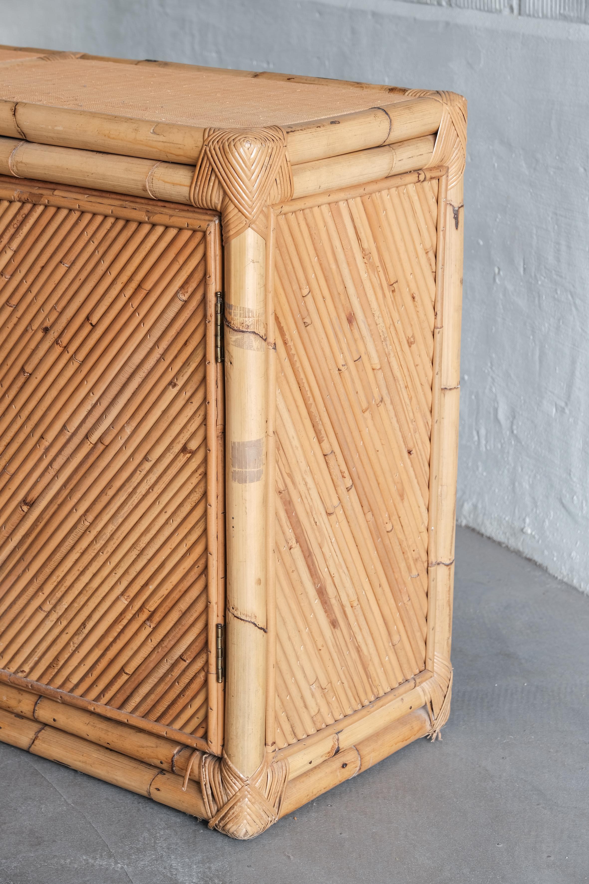 Bamboo xl cabinet from the 70ties, ratan sideboard  6