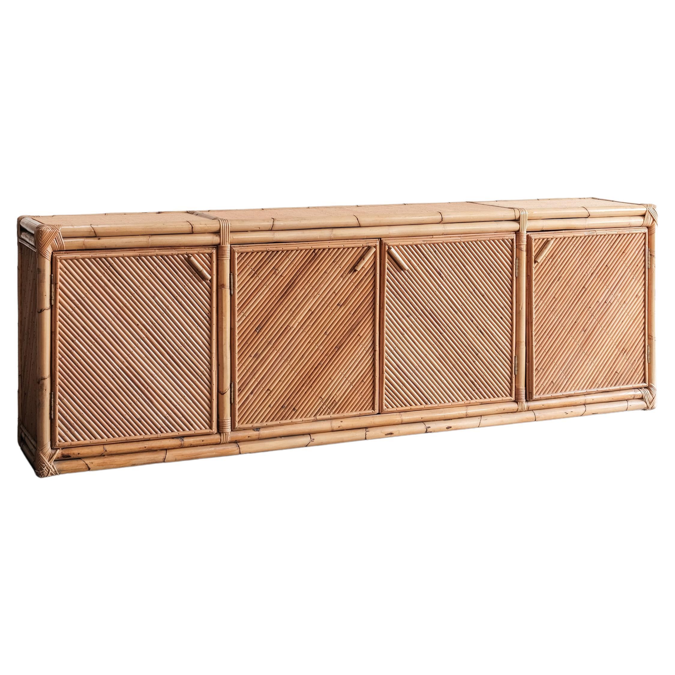 Bamboo xl cabinet from the 70ties, ratan sideboard  For Sale