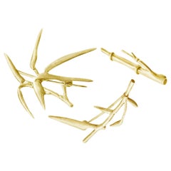 Bamboo Yellow Gold Contemporary Brooches Triptych by the Artist, Feat. in Vogue