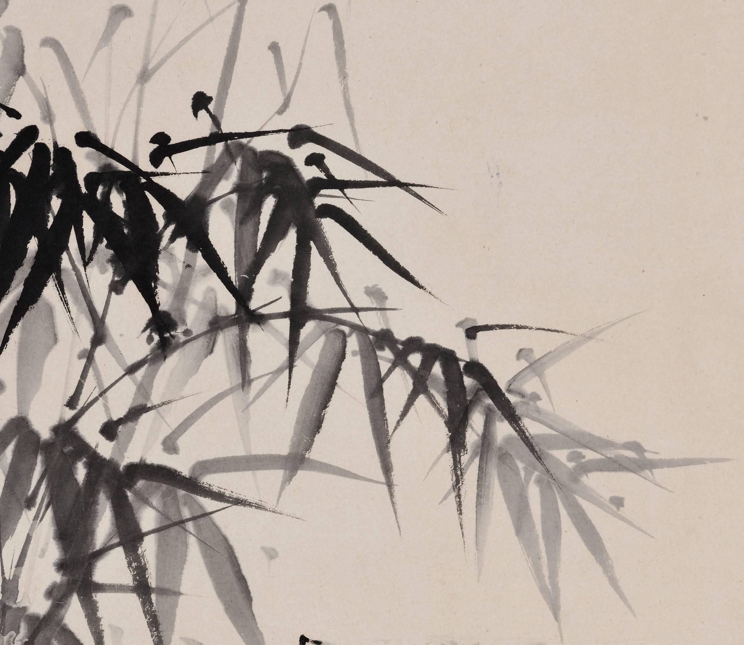Cho Tosai (1713-1786)

“Bamboo”

Wall panel, ink on paper.

Seal: Choyo 

Dimensions:
129 cm x 39 cm x 2 cm (51” x 15.5” x .75”)

This bamboo painting by Cho Tosai demonstrates great mastery of brush and ink. Spontaneous and compelling