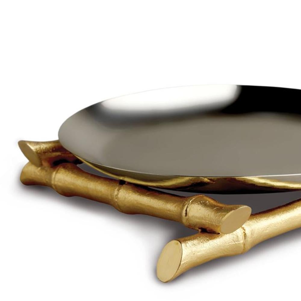 Plate bamboos large with polished stainless
steel plate structure on gold-plated 24-karat
polished stainless steel base.