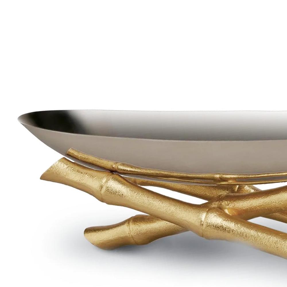 Oval cup or center piece Bamboo Medium 
with polished stainless steel cup structure
on gold-plated 24-karat on stainless steel base.
Also available in larger size, on request.