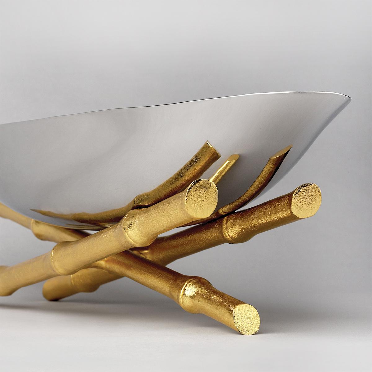Gold Plate Bamboos Oval Cup or Center Piece For Sale
