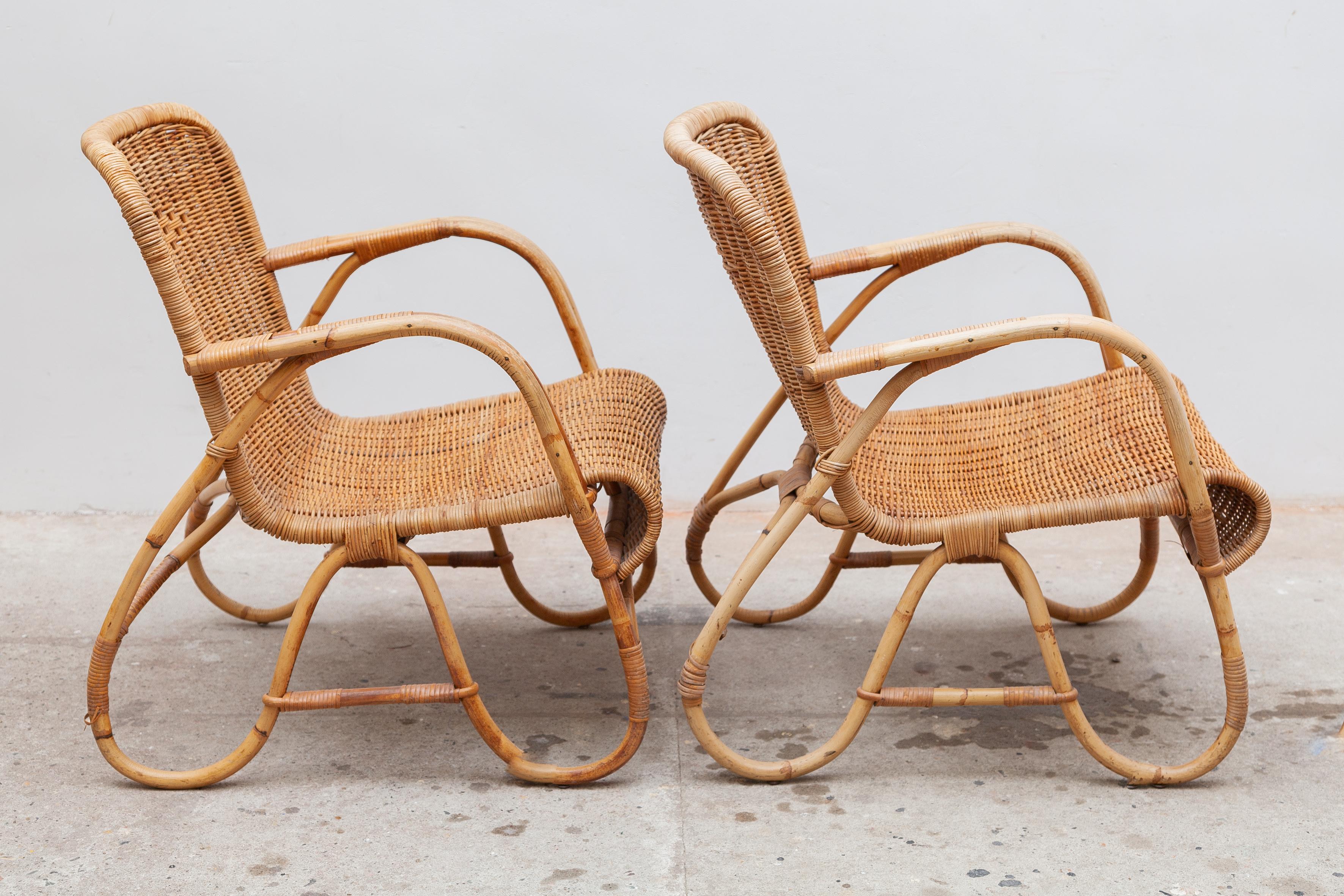 Dutch Bamboo, Woven Rattan Lounge Chairs, 1960s Designed by Dirk van Sliedrecht