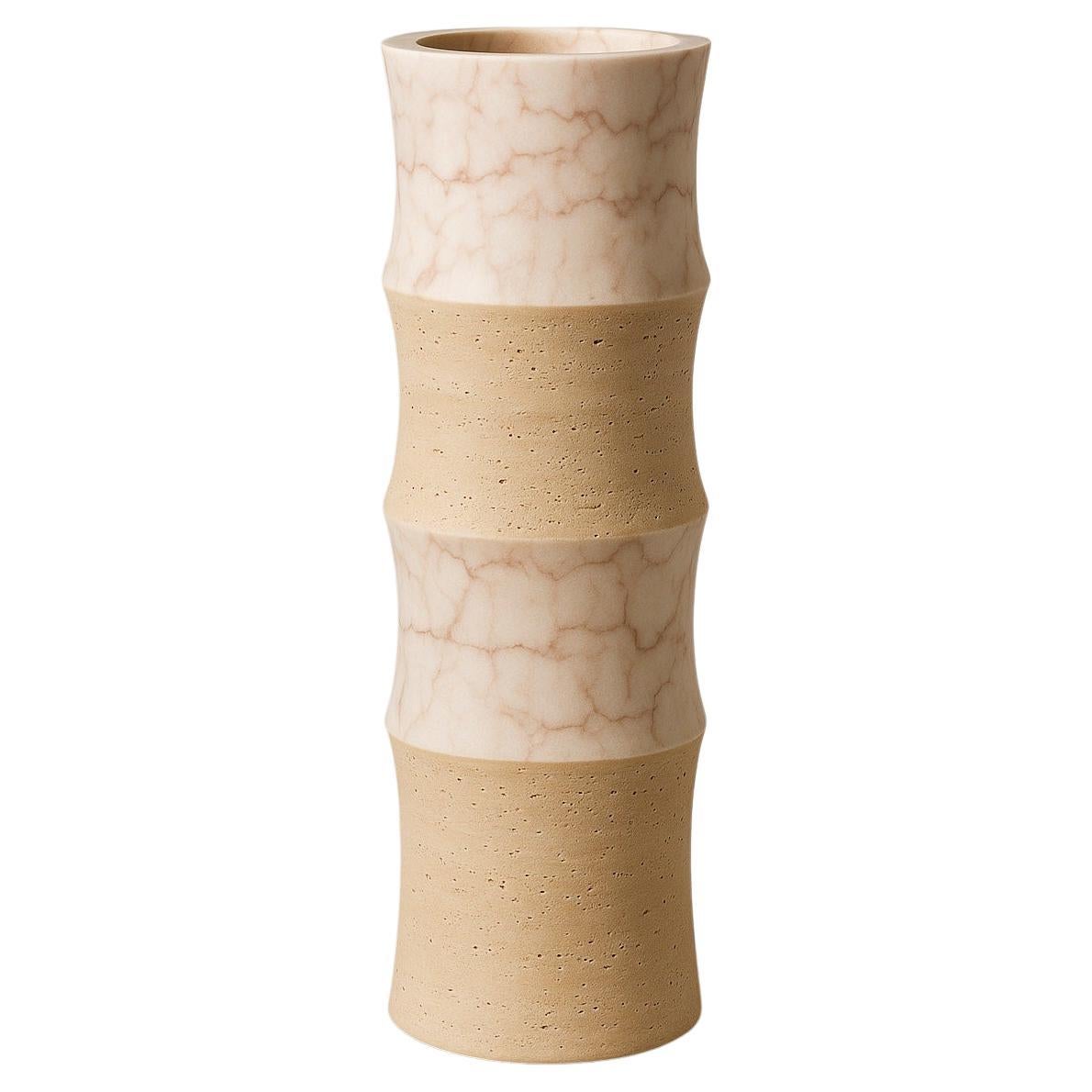 Vase de sol Bambou Nakano en travetine et marbre rose - Studio Gaïa