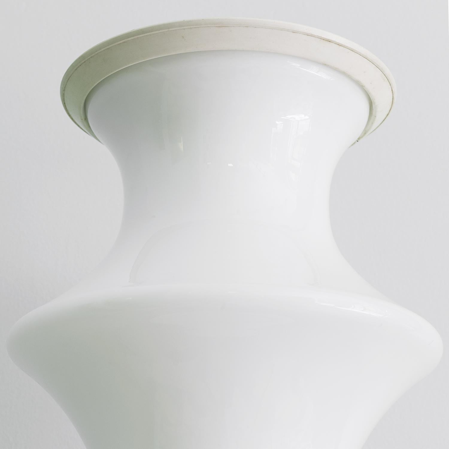 Original, white opaline glass floor lamp mod. Bambù, manufactured in the 1970s by Tronconi.