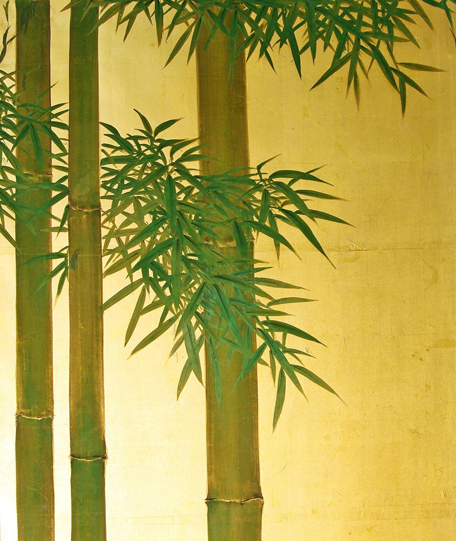 Showa Bambù su foglia d'oro - Paravento Giapponese a due pannelli del XX° secolo.