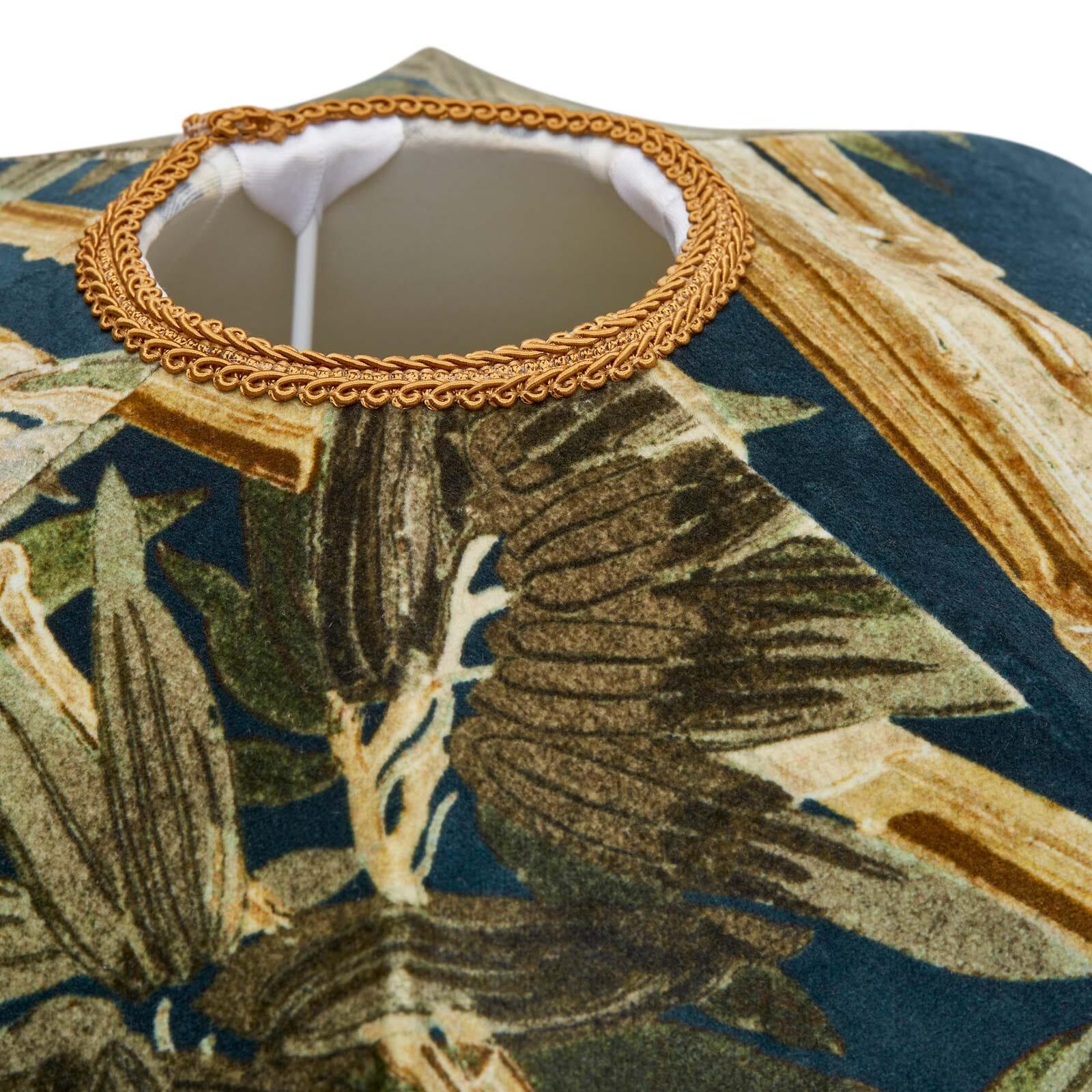 House of Hackney's traditional-style Tilia lampshades are meticulously handcrafted in Wales. This British velvet design features the botanical BAMBUSA print against a moody midnight background. Gold-toned fringed trims lend a luxurious finish.