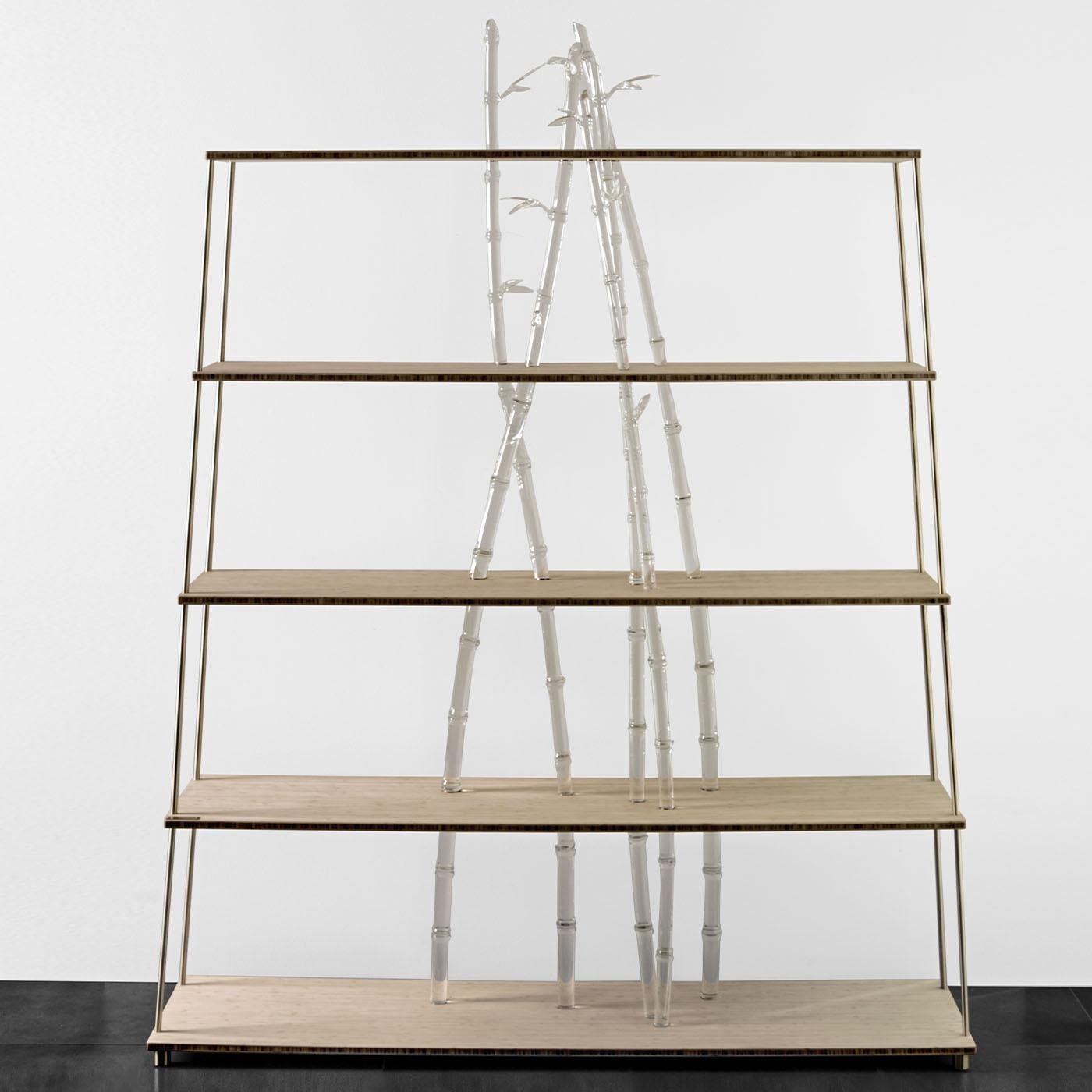 Bambuseto Wood and Glass Bookshelf by Simone Crestani Vidrio en venta