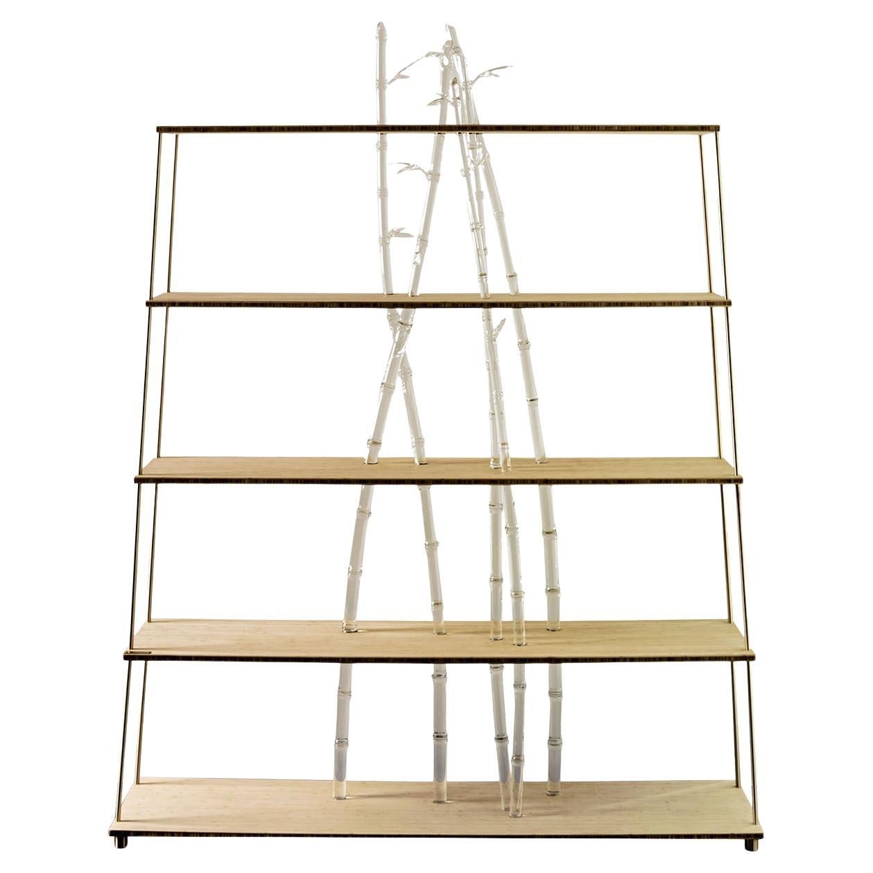 Bambuseto Wood and Glass Bookshelf by Simone Crestani en venta