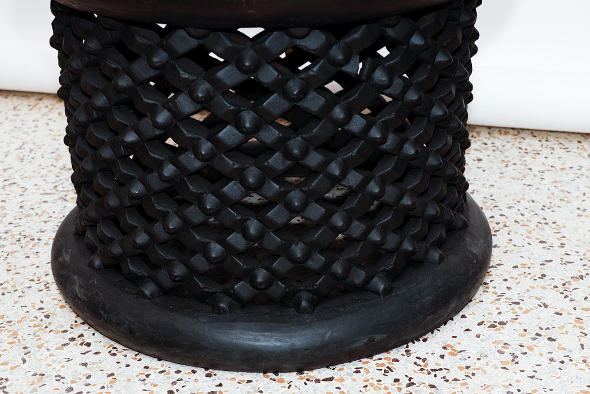 Bamileke African Tribal Art Side Tables In Distressed Condition For Sale In North Miami, FL