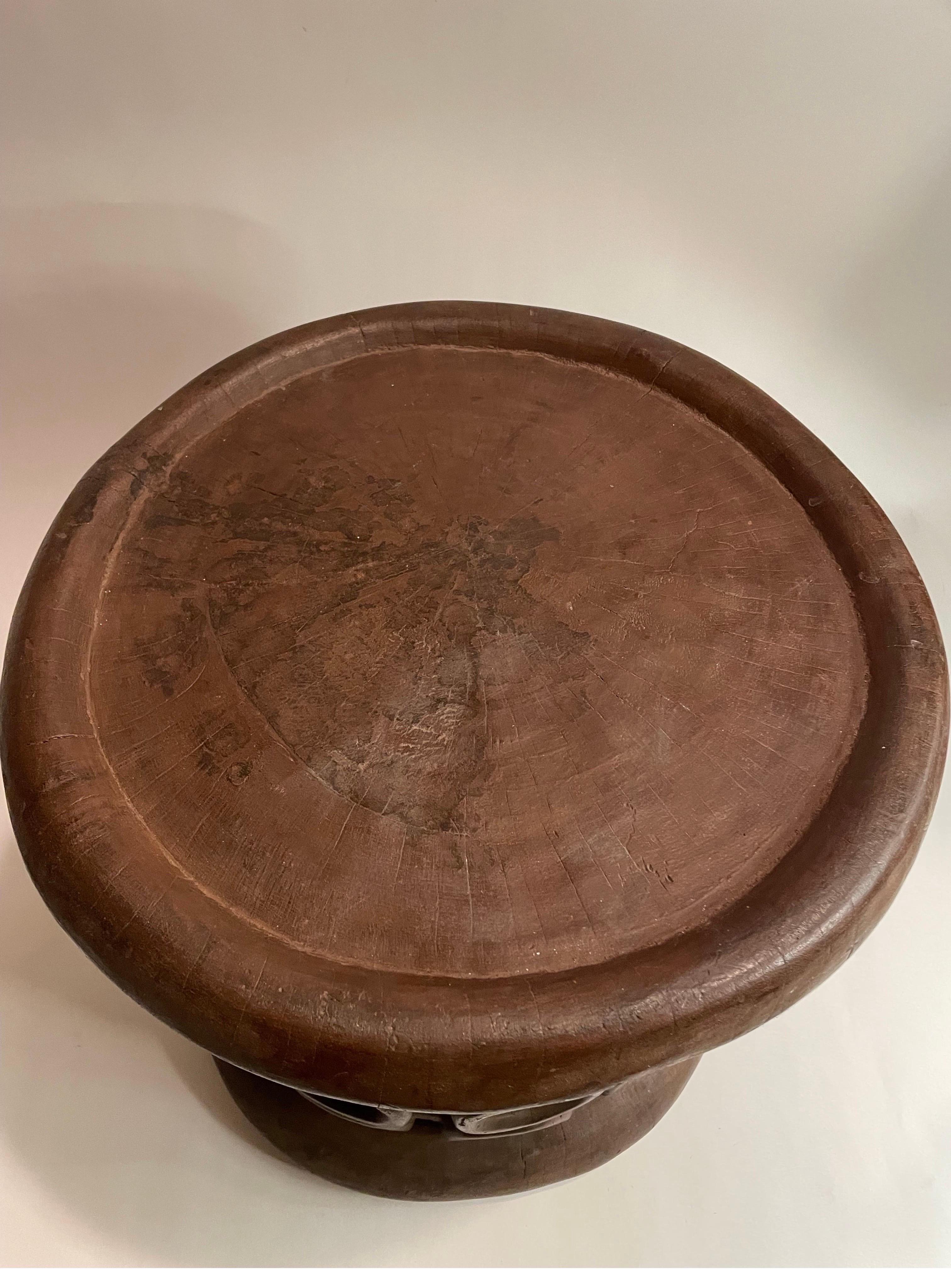 Cameroonian Bamileke African wood circle tribal table  For Sale