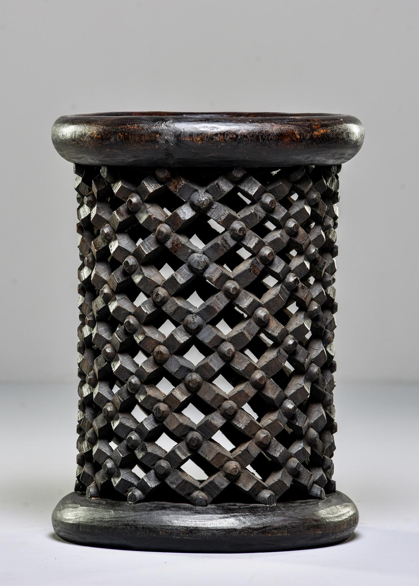 Hand-Carved Bamileke Cameroon Pedestal Style Carved Stool or Side Table