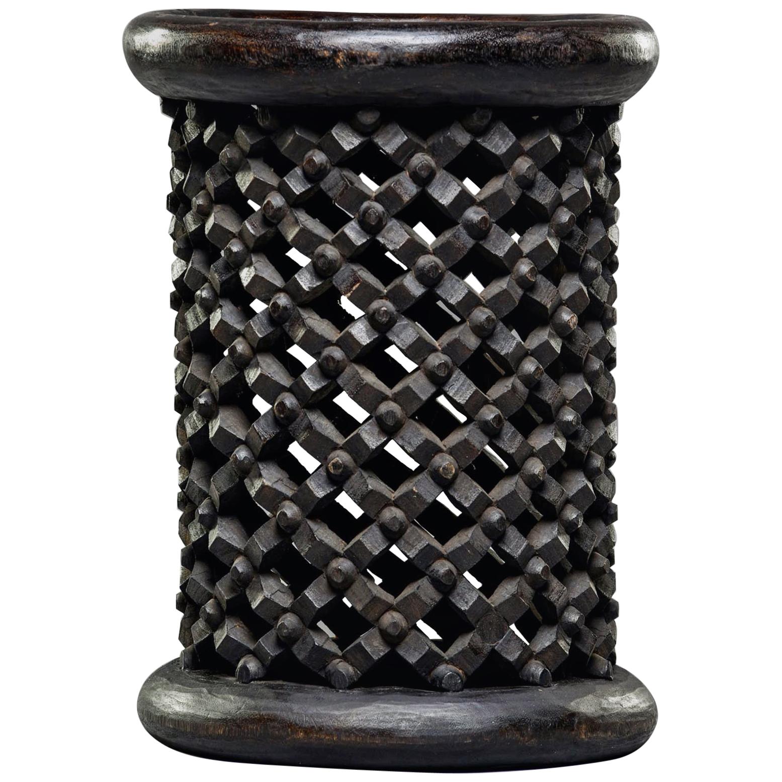 Bamileke Cameroon Pedestal Style Carved Stool or Side Table