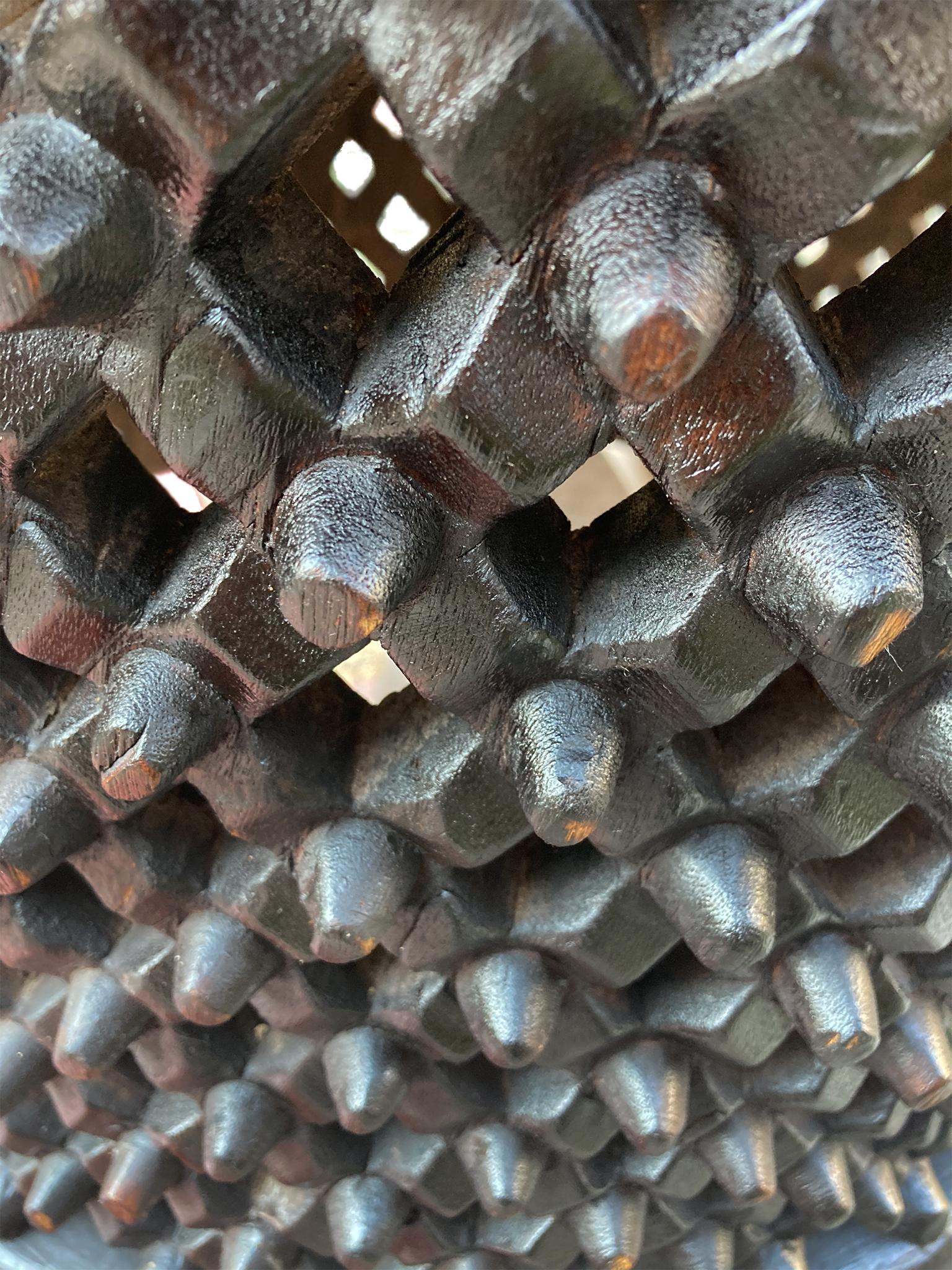 Wood Bamileke Carved Round Table