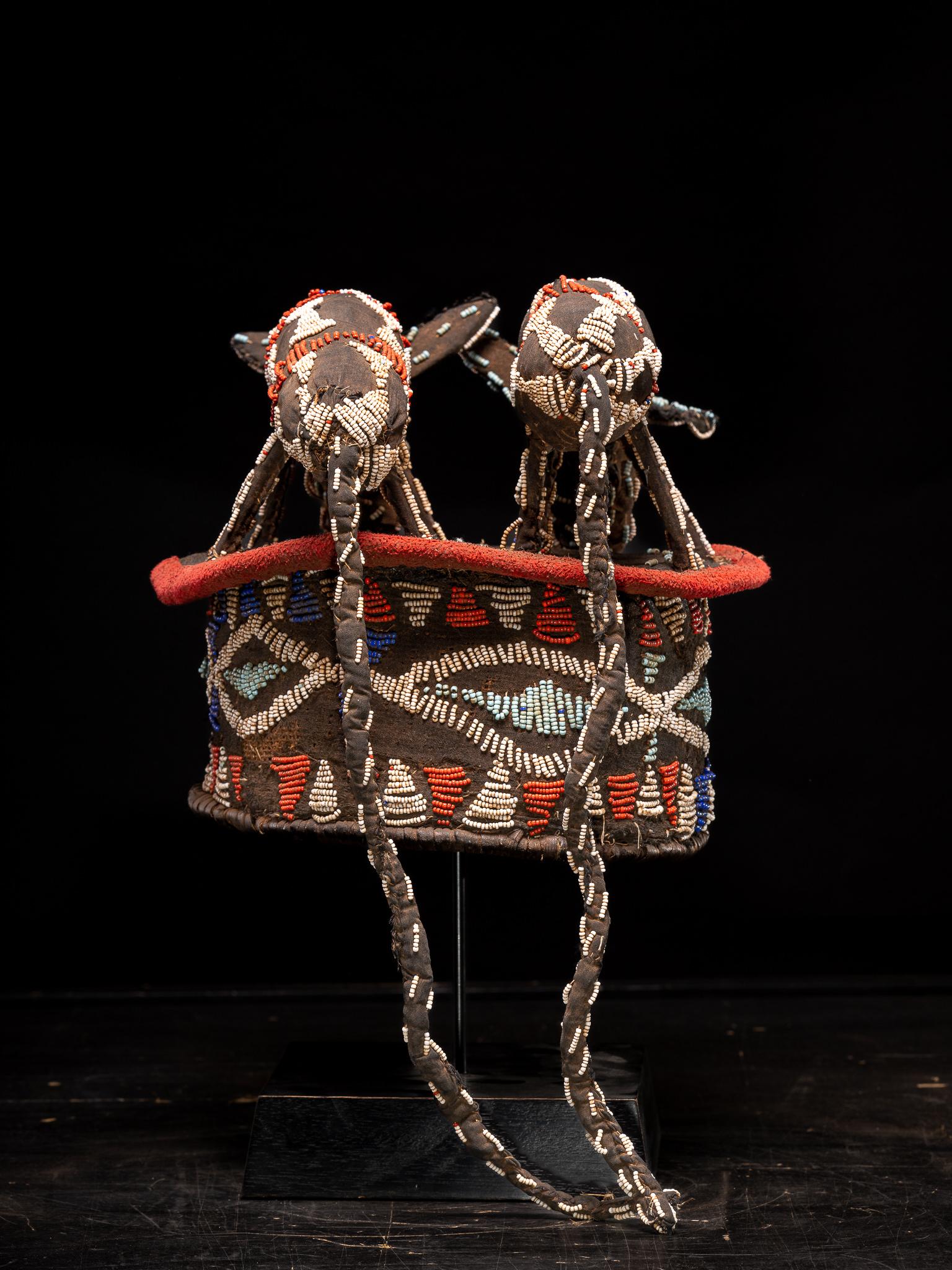 Cameroonian Bamileke Decorative Dance Crest, embroidered with European Glass Beads For Sale