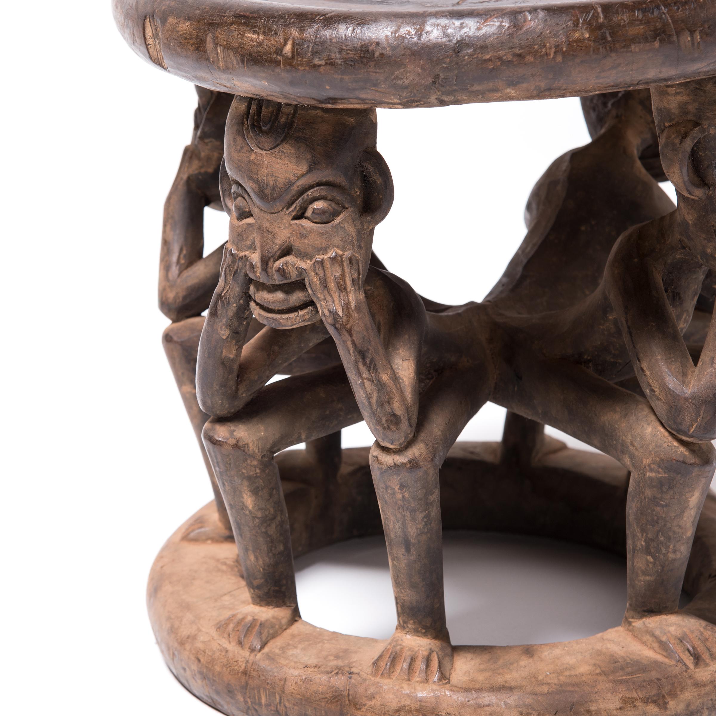 Cameroonian Bamileke Figurative Round Stool For Sale