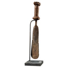 Vintage Bamileke People, Cameroon, Forged Knife with Carved Wooden Head