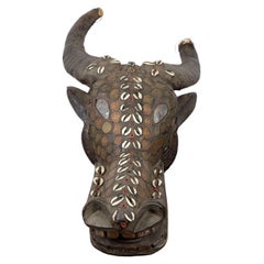 Bamileke Royal Buffalo Helmet Mask with Colonial Coin Embellishment