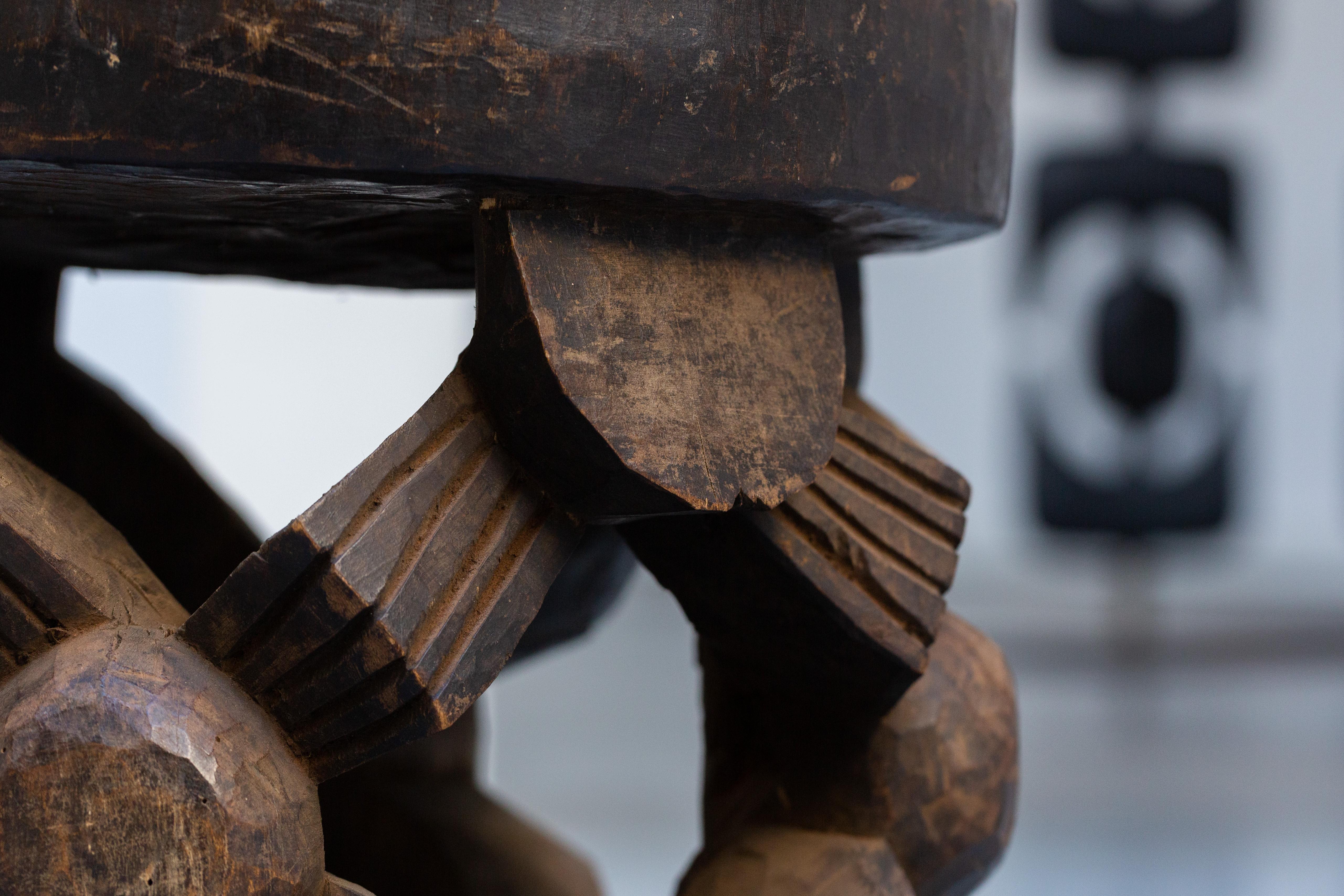 Hand-Carved Bamileke Stool in Wood and Old Brown Patina For Sale