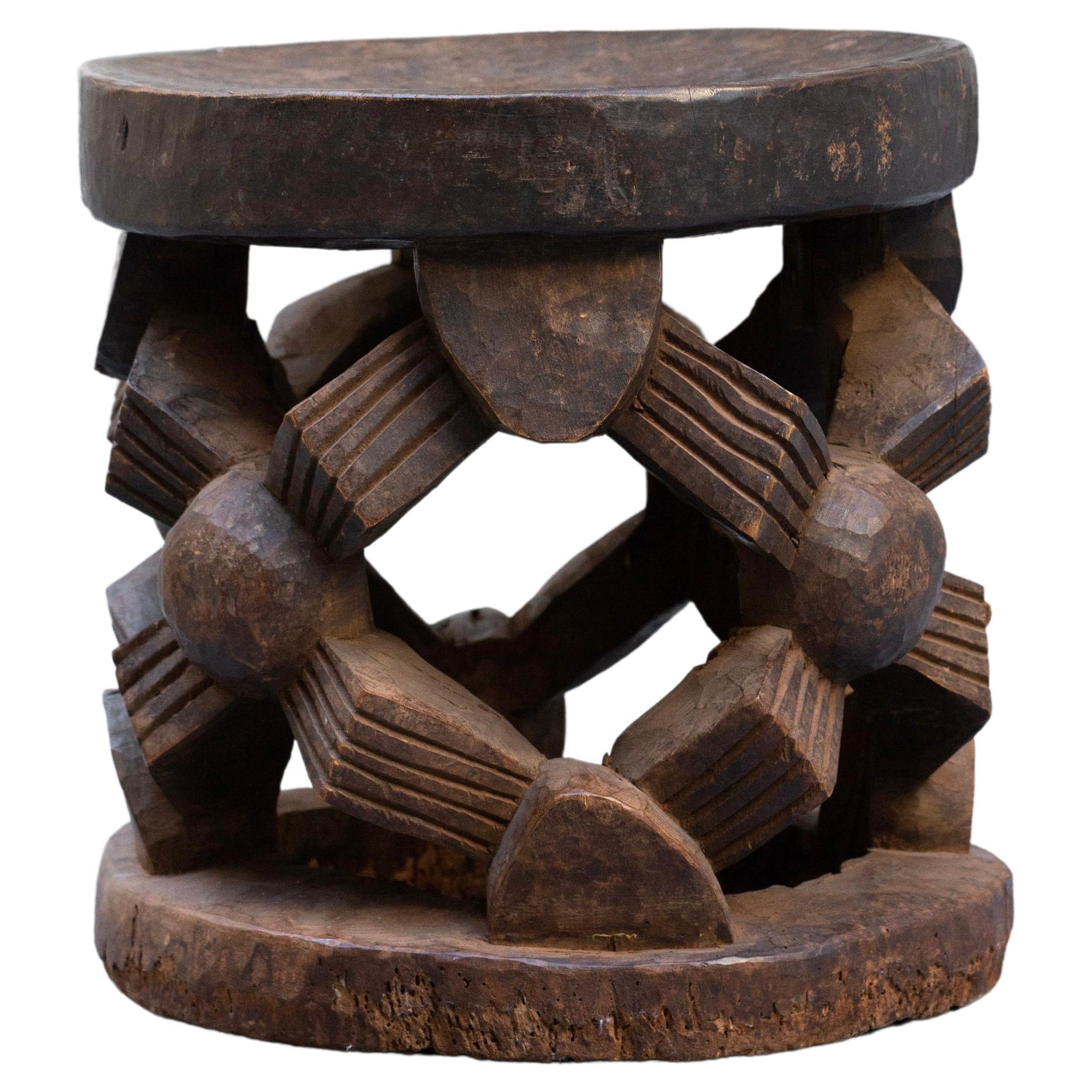 Bamileke Stool in Wood and Old Brown Patina For Sale