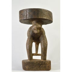 Bamileke Wooden Caryatid Stool with Stylized Leopard
