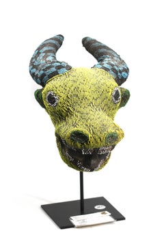 Bamun-Cameroon Royal Ox-Head Beaded Wood Dance Mask