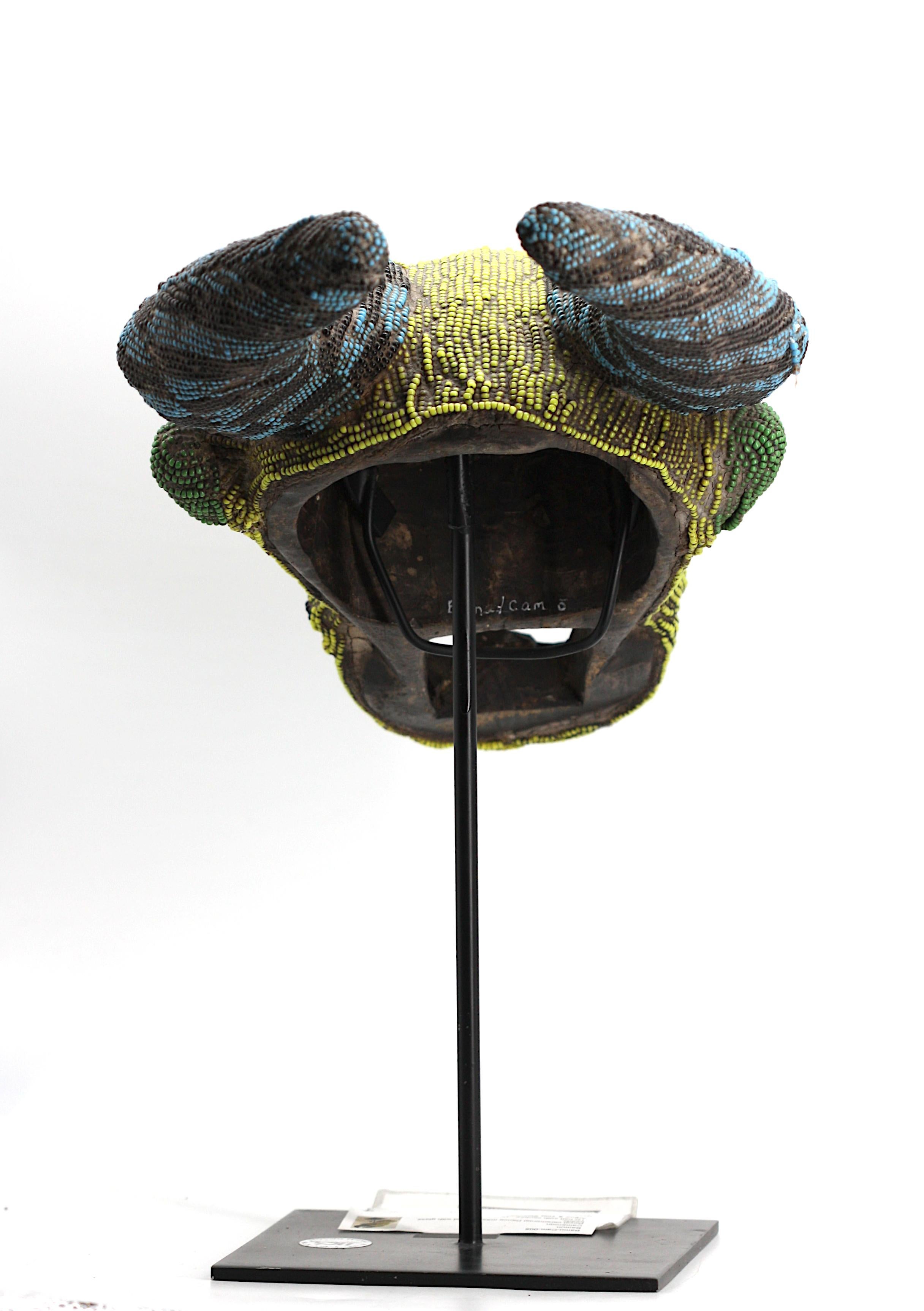Bamun-Cameroon Royal Ox-Head Beaded Wood Dance Mask For Sale 3