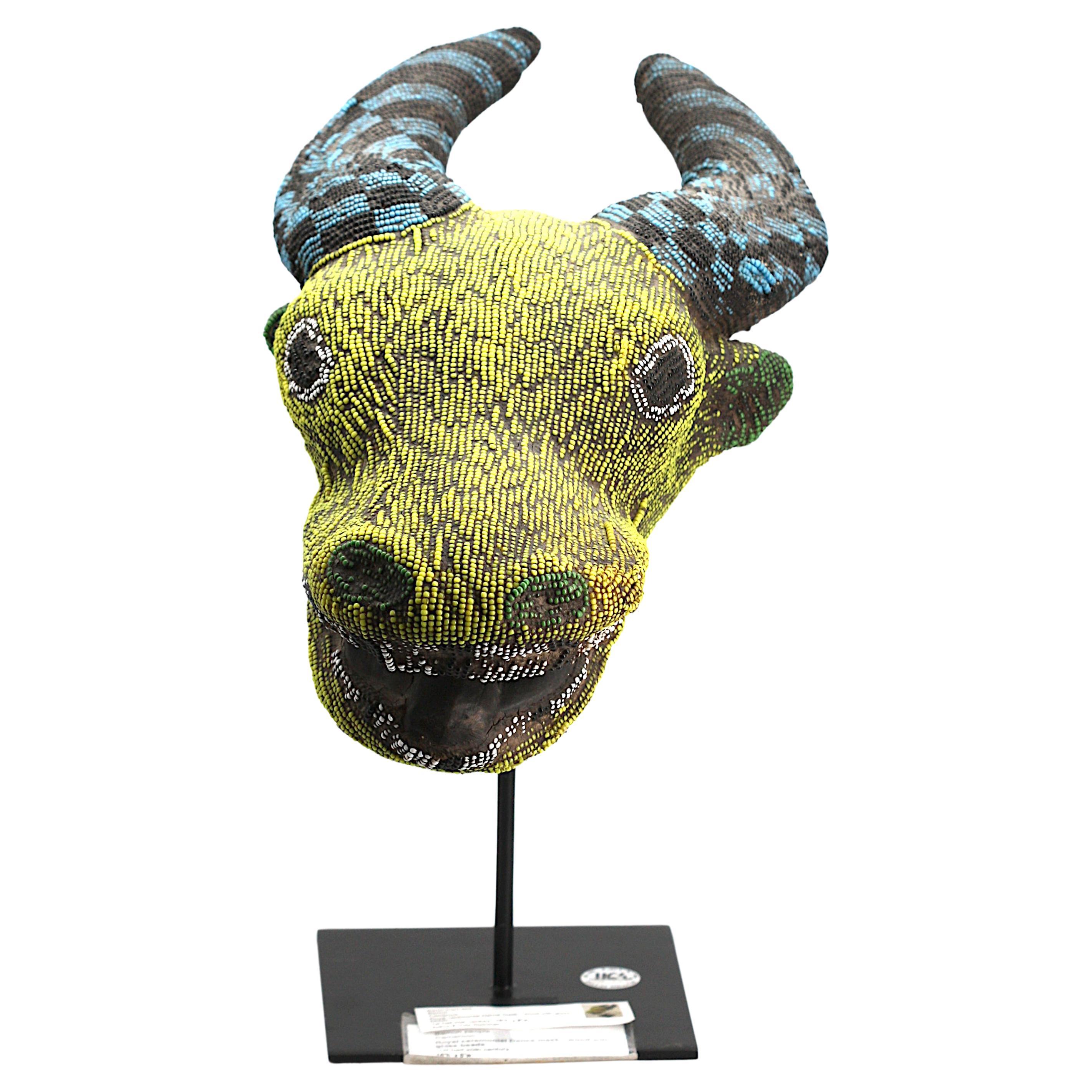 Bamun-Cameroon Royal Ox-Head Beaded Wood Dance Mask
