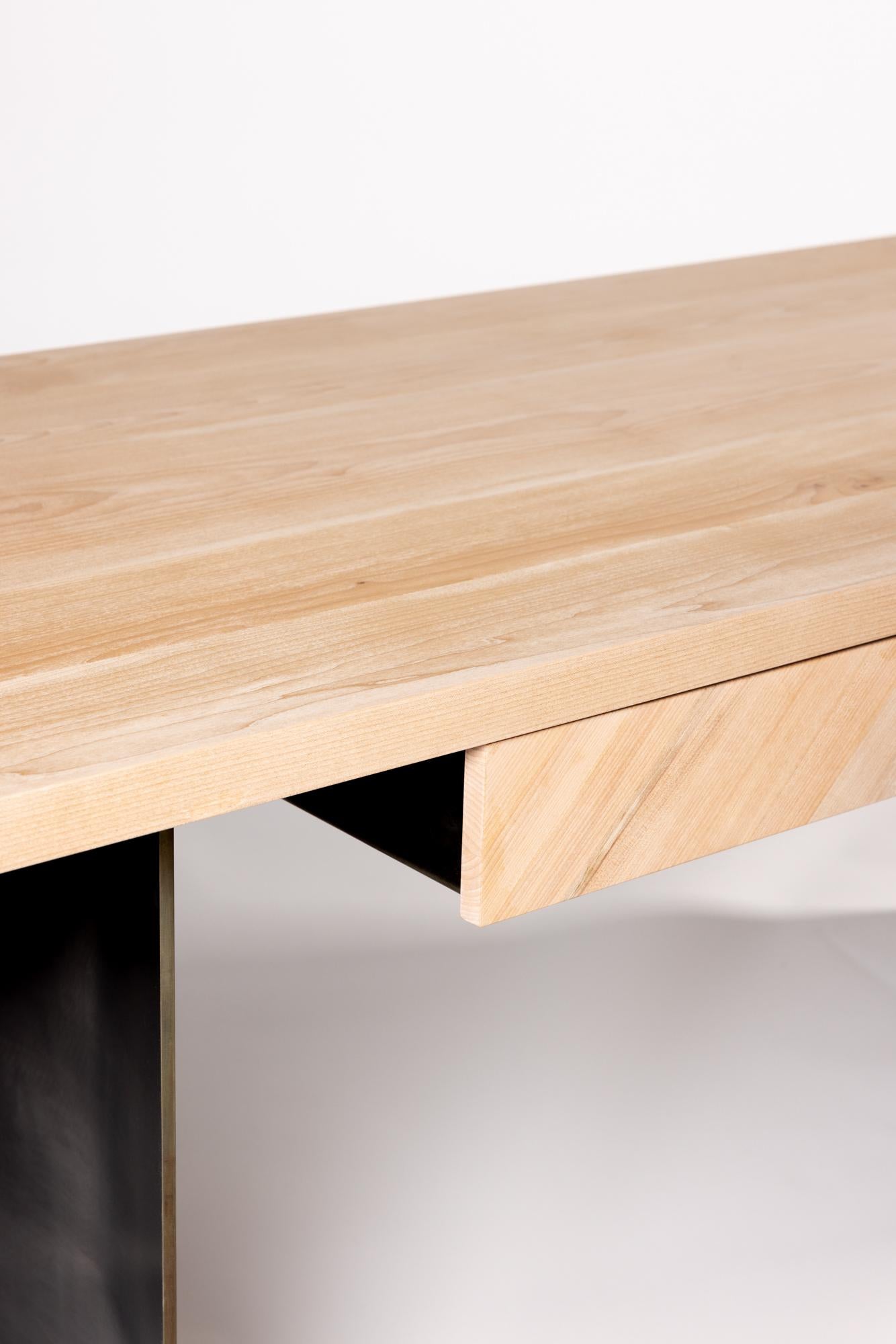 Modern Ban Curved Steel and Maple Wood Desk by Autonomous Furniture For Sale