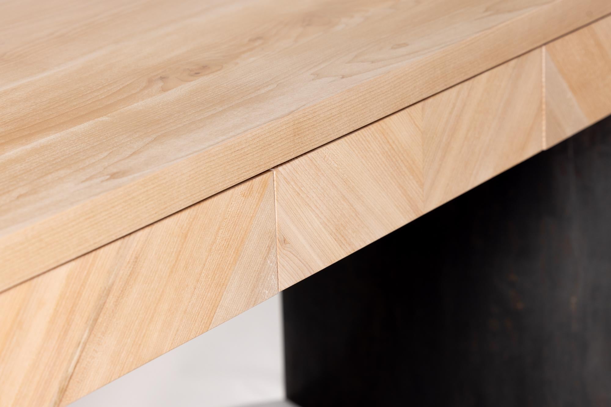 Hand-Crafted Ban Curved Steel and Maple Wood Desk by Autonomous Furniture For Sale