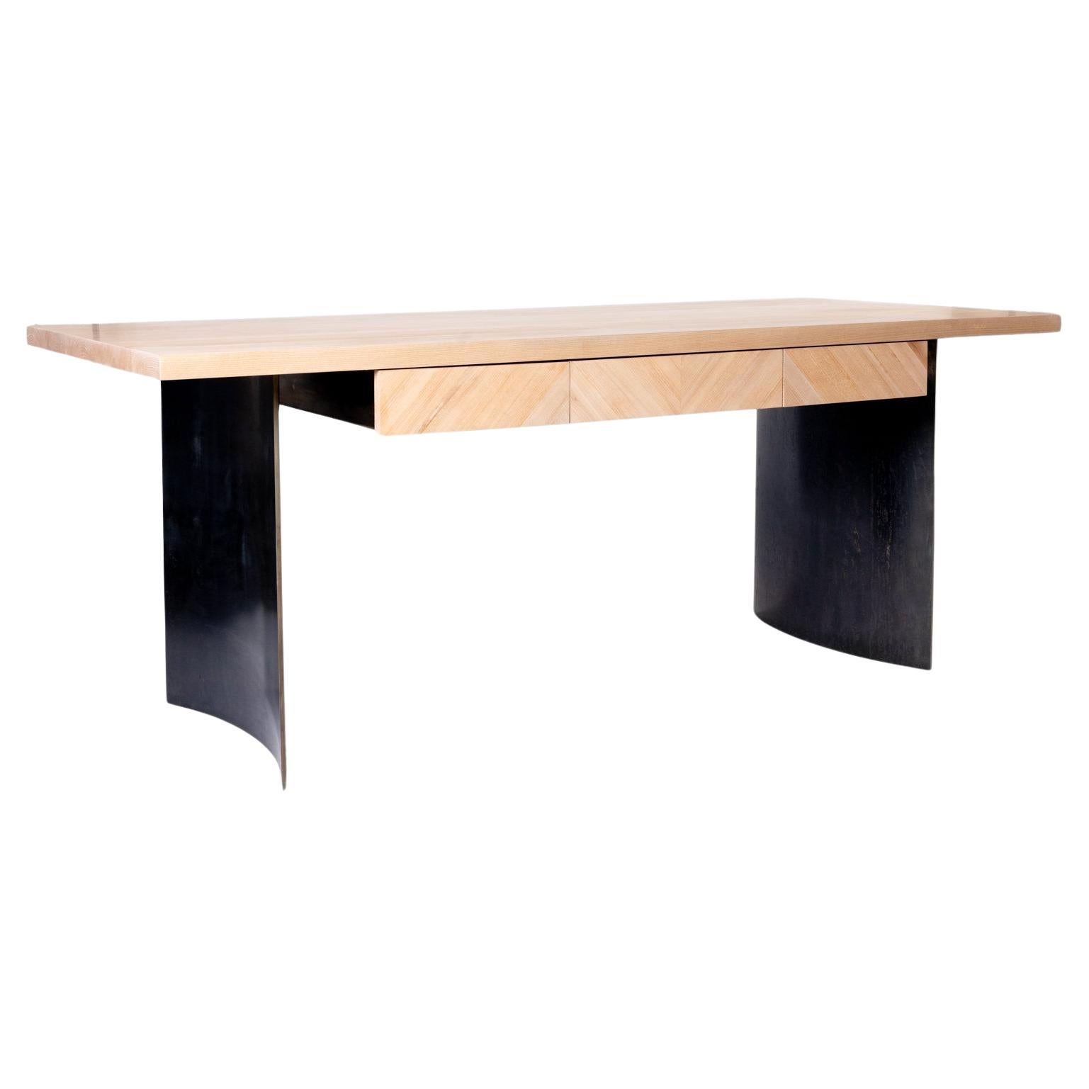 Ban Curved Steel and Maple Wood Desk by Autonomous Furniture For Sale